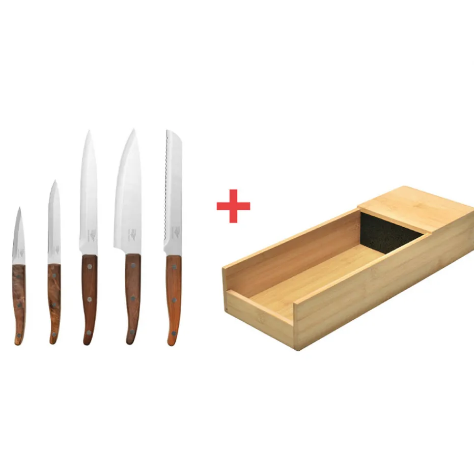 New Pradel France Le lot de 5 couteaux + le range-couteaux pour tiroir
