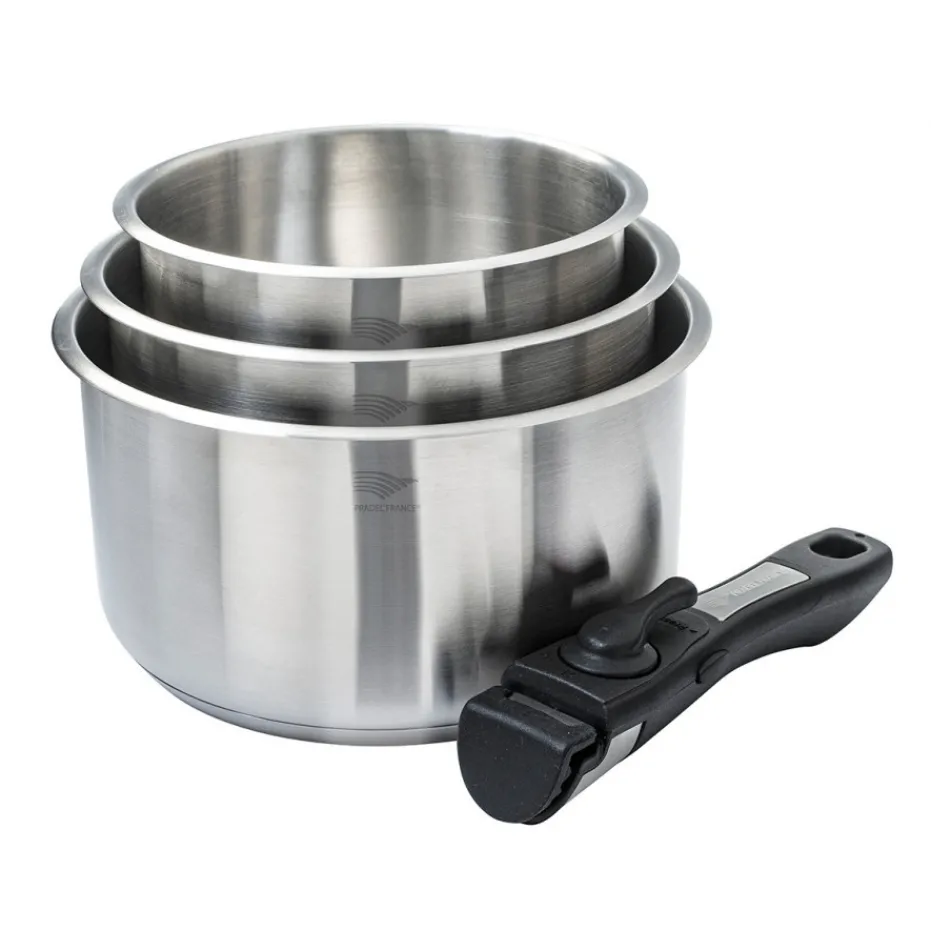 Fashion Pradel France Lot de 3 casseroles inox + 1 manche amovible