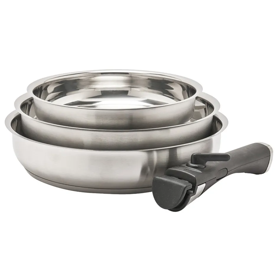 Fashion Pradel France Lot de 3 poêles tout inox + 1 manche amovible