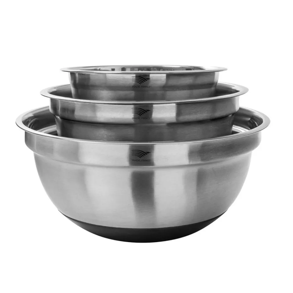 Hot Pradel France Lot de 3 saladiers inox avec couvercles